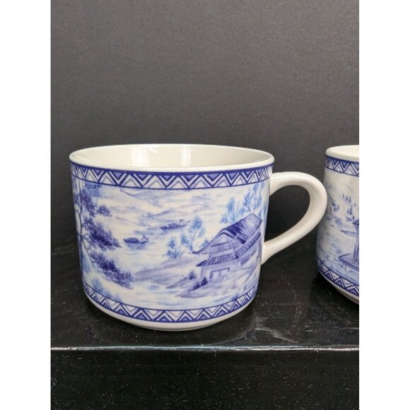 American Atelier At Home Asian Tonile 5025 Stoneware Flat Coffee Cup Lot of 2 - Picture 2 of 9